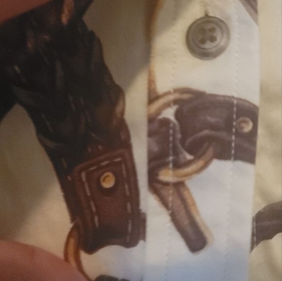 Ralph Lauren Beige Brown Gold Long Sleeve Cotton Printed Logo Button Shirt Top - Picture 3 of 7